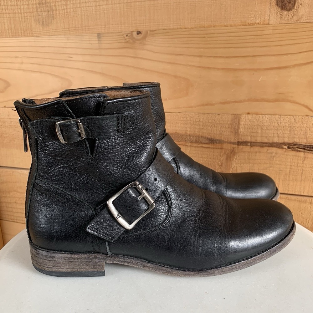Frye Tyler Engineer Black Leather Boots Size 7.5‎ B Ankle Booties Moto Grunge
